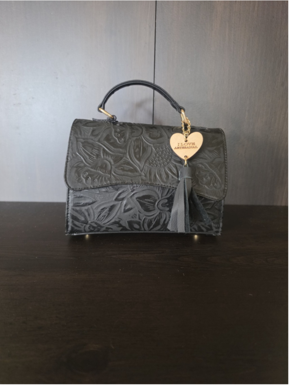 Black Sunflower Embossed Tooled Artisan Leather Crossbody Bag Purse Bolsa Piel - Picture 8 of 16